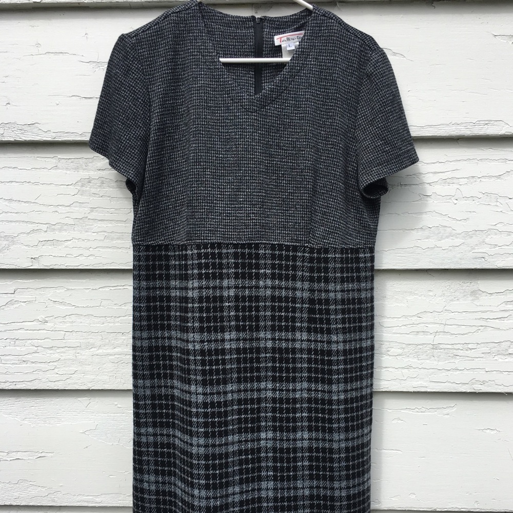 Talbots Plaid Short Sleeve Mini Dress Gray and Black
